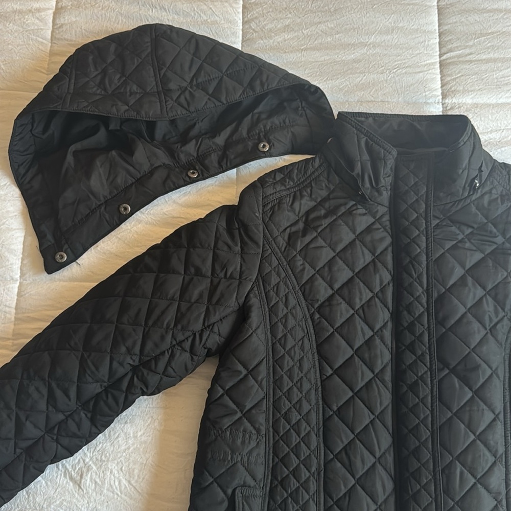 Quilted Black Jacket with Removable Hood